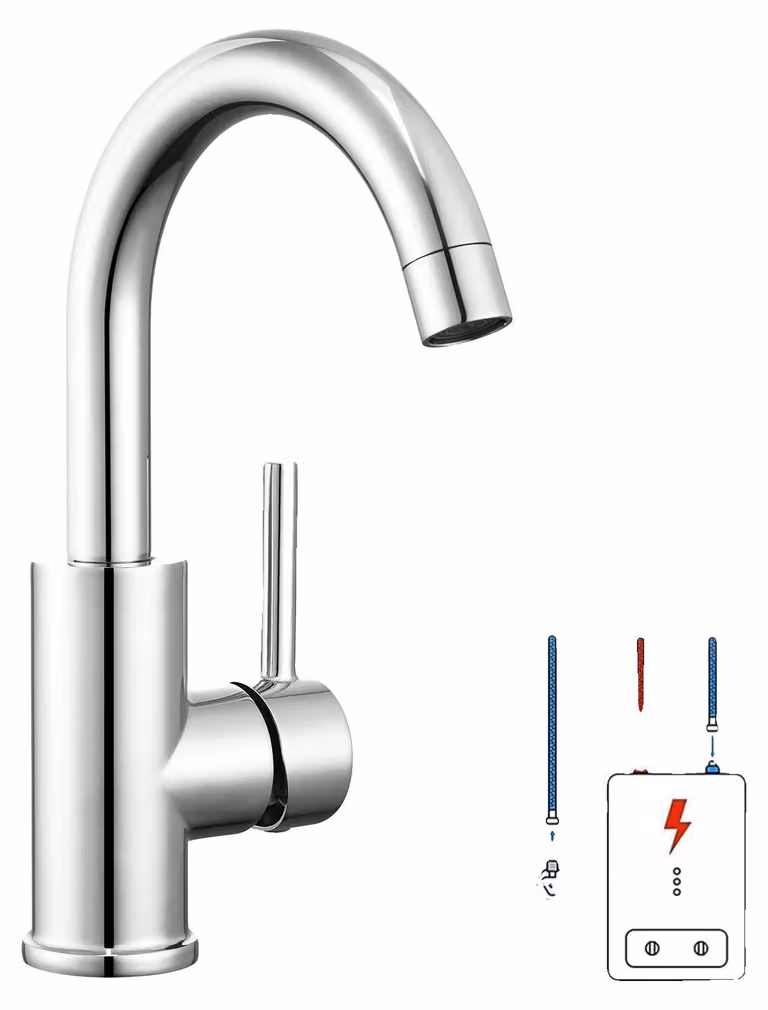 Rubinetto per lavabo, design per bassa pressione, bocchetta girevole a 360°, cromato, acciaio inossidabile, attacco G3/8