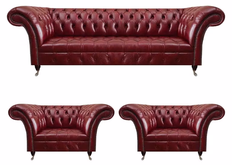 Rote Chesterfield Wohnzimmer Sofagarnitur Dreisitzer 2x Polstersessel