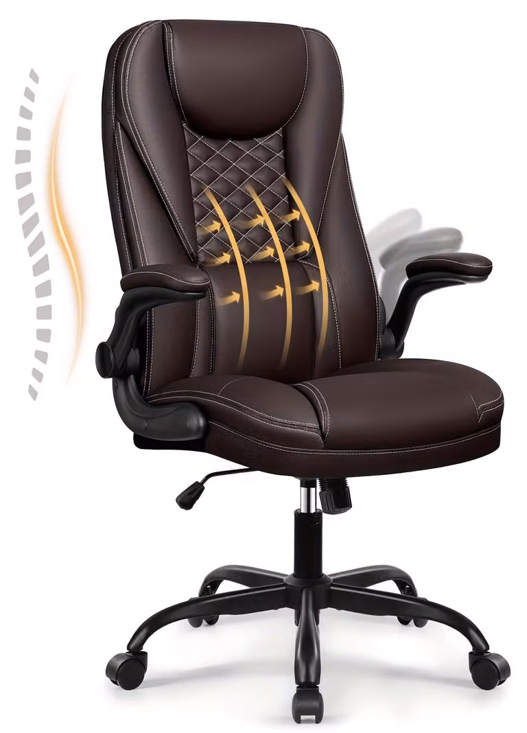 Sedia da ufficio ergonomica con schienale alto, rivestimento in pelle e struttura girevole