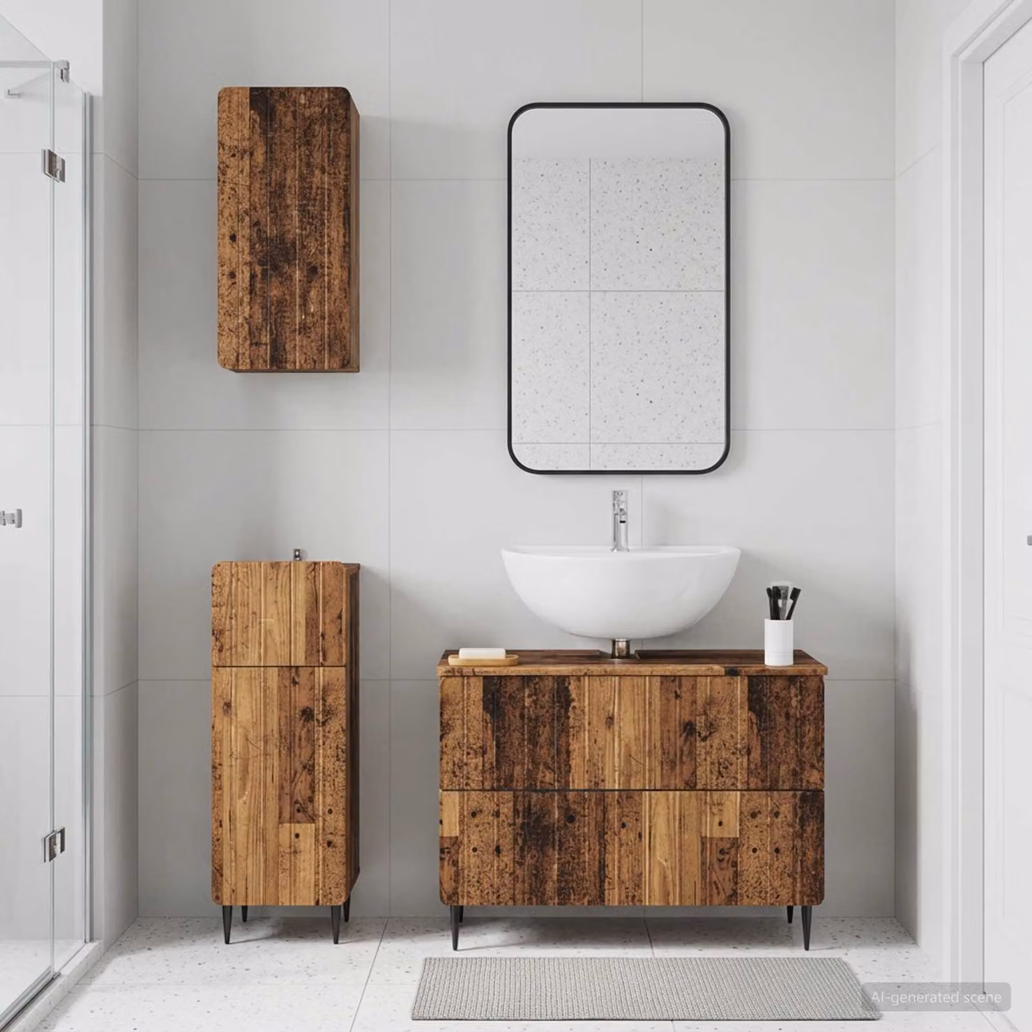 Set di armadietti da bagno 3 pezzi vidaXL ZWOLLE in legno marrone con mobile lavabo e pensili