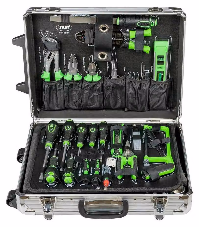Valigetta porta attrezzi Jbm in alluminio zincato, 159 pezzi, verde Verde, taglia unica
