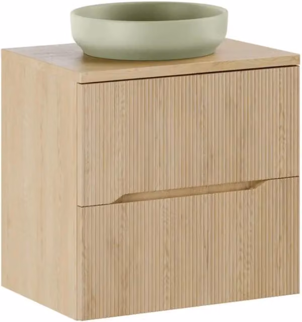 Set da bagno sospeso NATURA 60cm: mobile sottolavabo + piano per lavabo + lavabo da appoggio rotondo verde