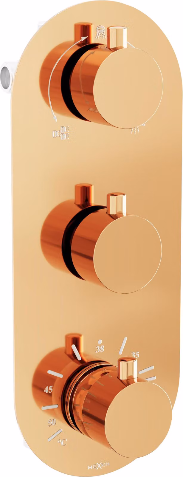 Mexen Kai rubinetto termostatico per vasca-doccia a 3 uscite, oro rosa - 77603-60