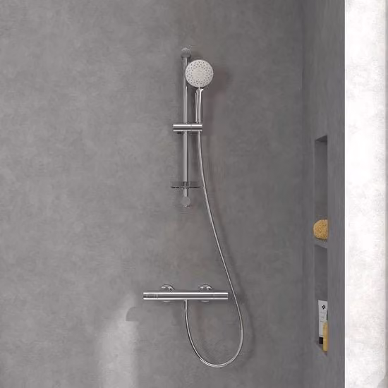 Set di doccia universale - supporto per doccia regolabile - fissaggio alla parete - 3 tipi di getto - cromato - accessori per la cabina doccia - testa di doccia con manico