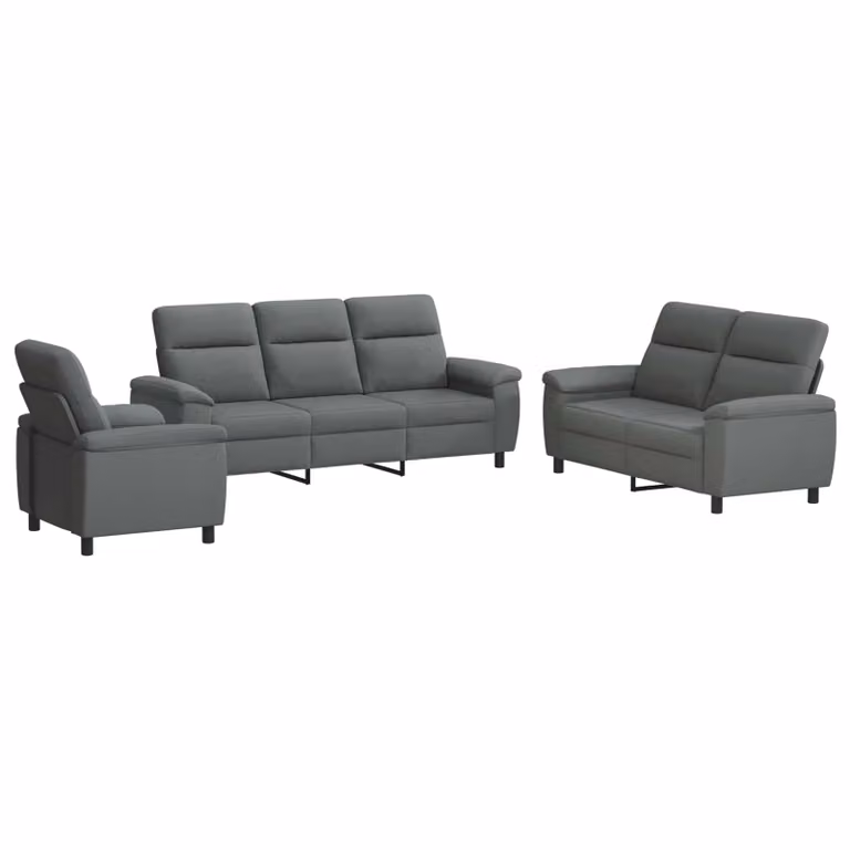 Set di divani moderno vidaXL in tessuto grigio scuro con struttura in metallo, composto da 3 pezzi per il tuo soggiorno