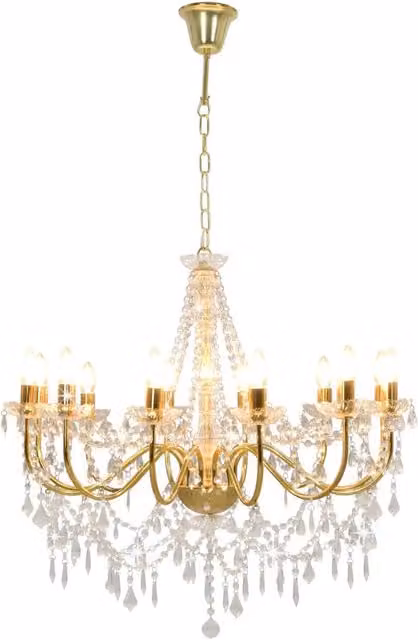 Lampadario a sospensione vidaXL con perline in cristallo e finitura oro/ottone, 12 lampadine E14, trasparente