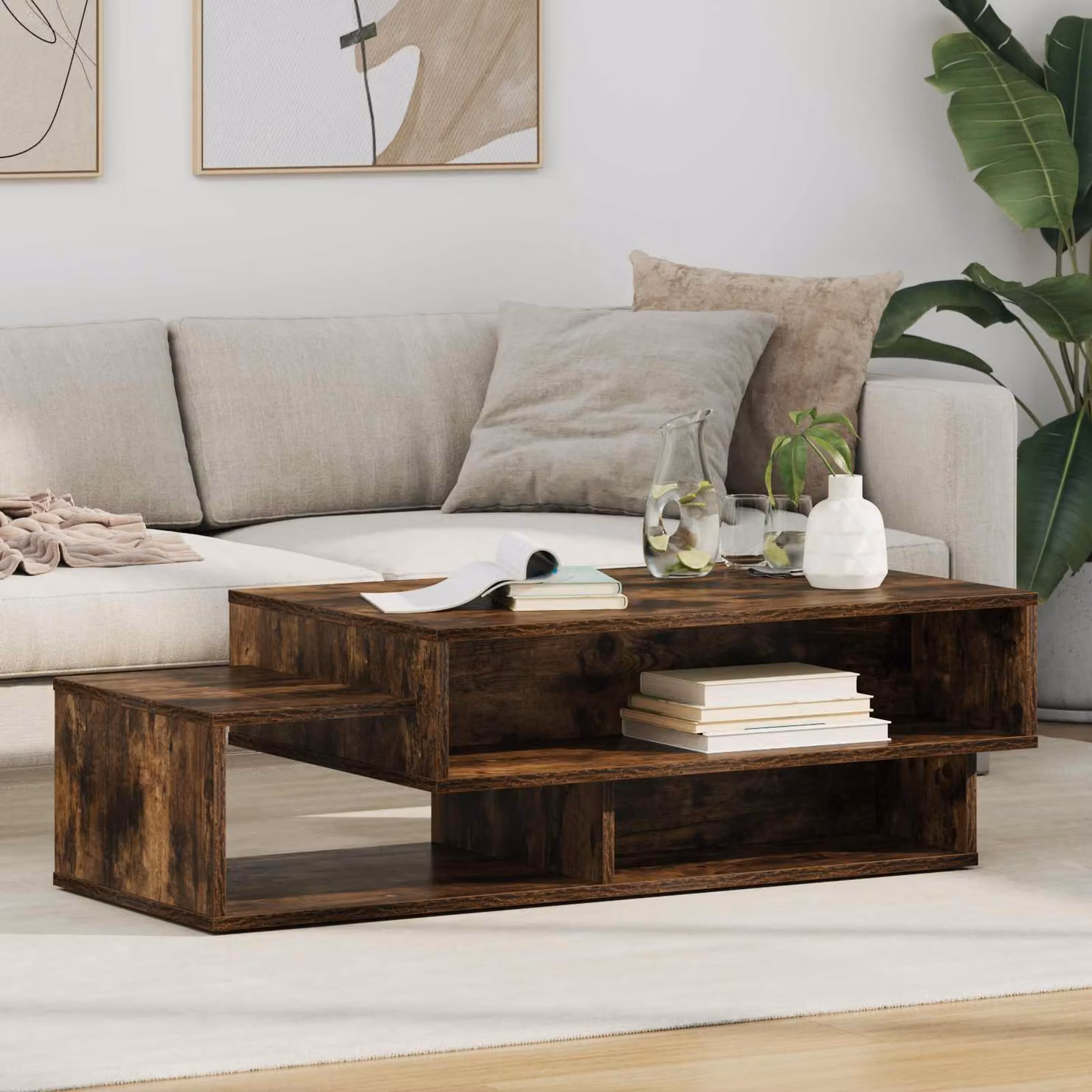 Tavolino da salotto moderno vidaXL in rovere fumé marrone L: 105 cm, P: 50 cm, H: 32,5 cm