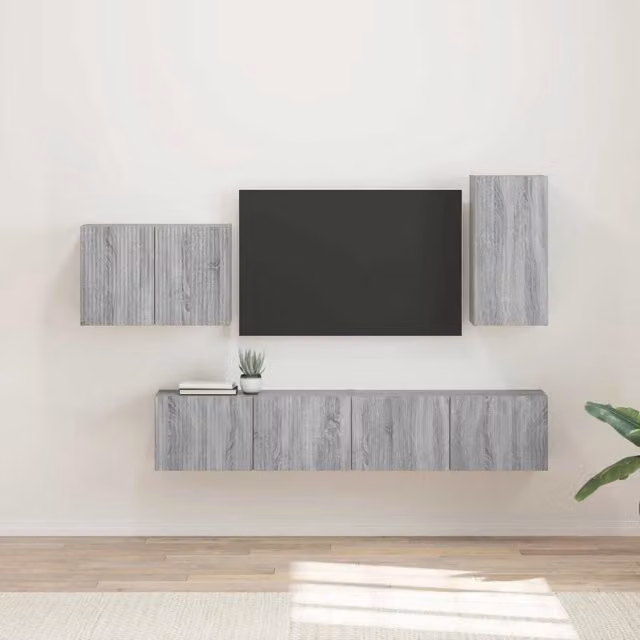Set di Mobiletto da TV a Parete 4 pz-Credenza per TV sospesa Grigio Sonoma 458599