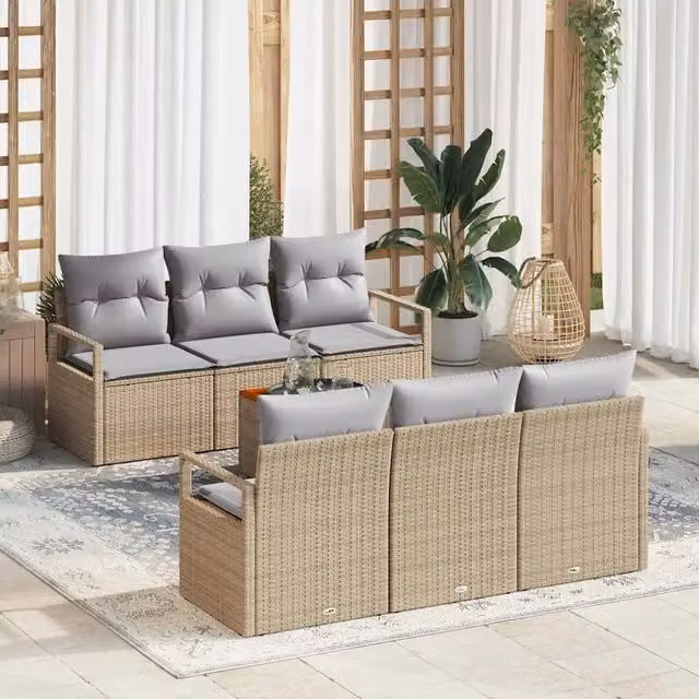 Set Divano da Giardino 7 pz Beige polyrattan 3347651