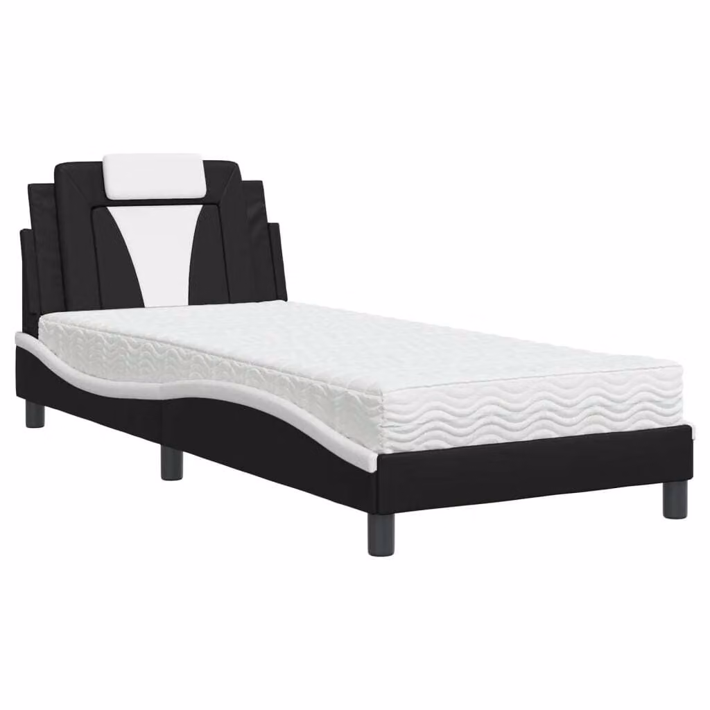 Letto Viana con Materasso Nero e Bianco 90x190 cm in Pelle finta