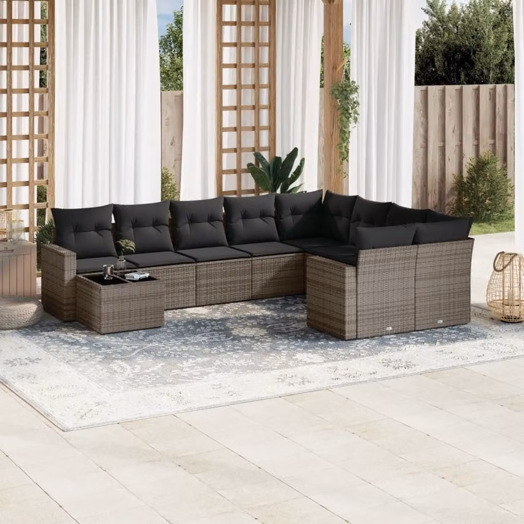 Maison Exclusive - Set Divano da Giardino 10 pz con Cuscini Grigio in Polyrattan
