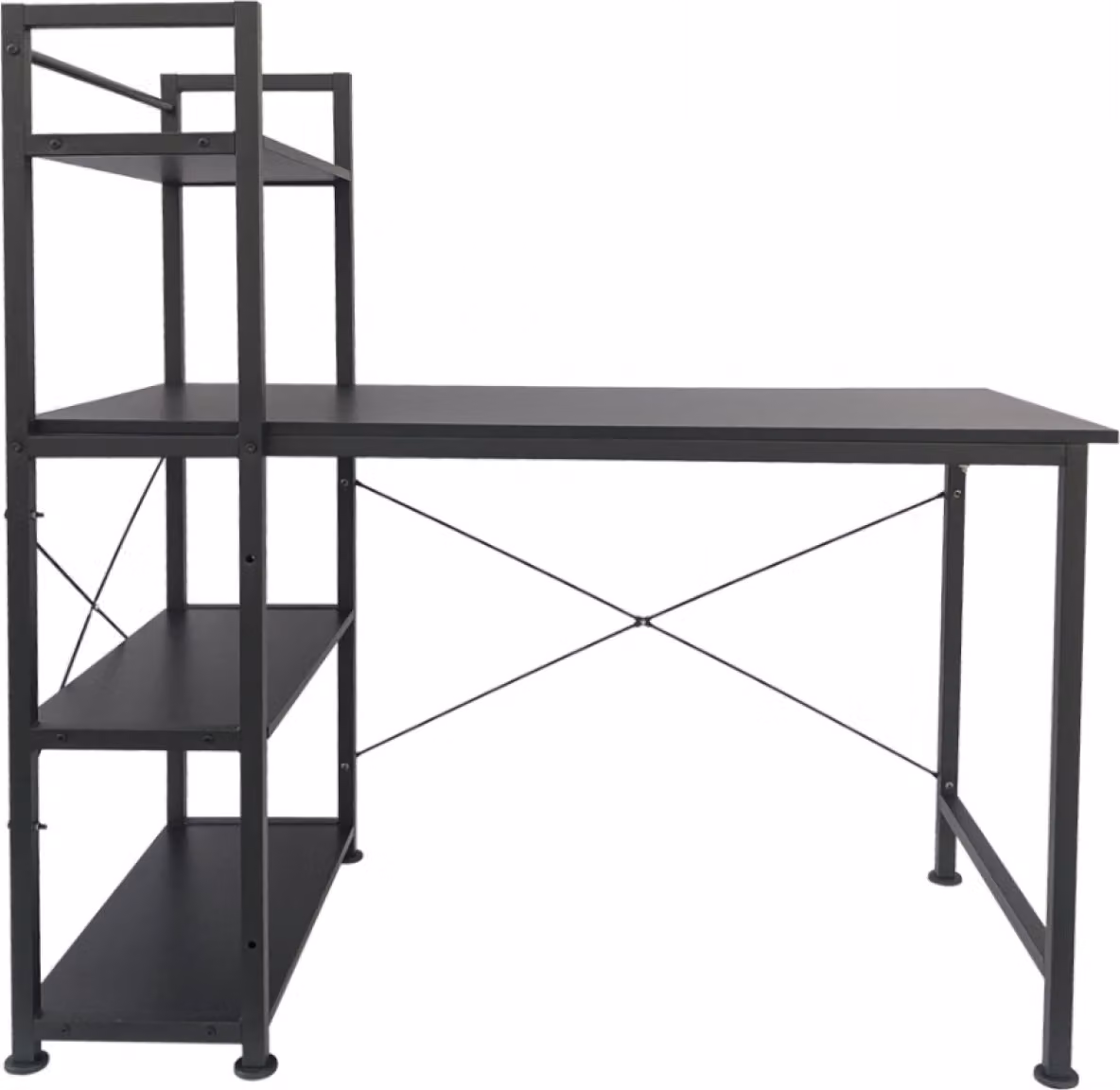 Scrivania da ufficio Stoer - 3 ripiani - stile industriale moderno - metallo e legno - nera