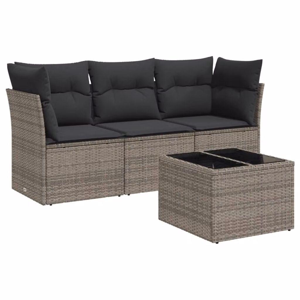 Set Divani da Giardino 4 pz con Cuscini in Polyrattan Grigio