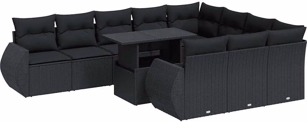 Set Divani da Giardino 11 pz con Cuscini in Polyrattan Nero
