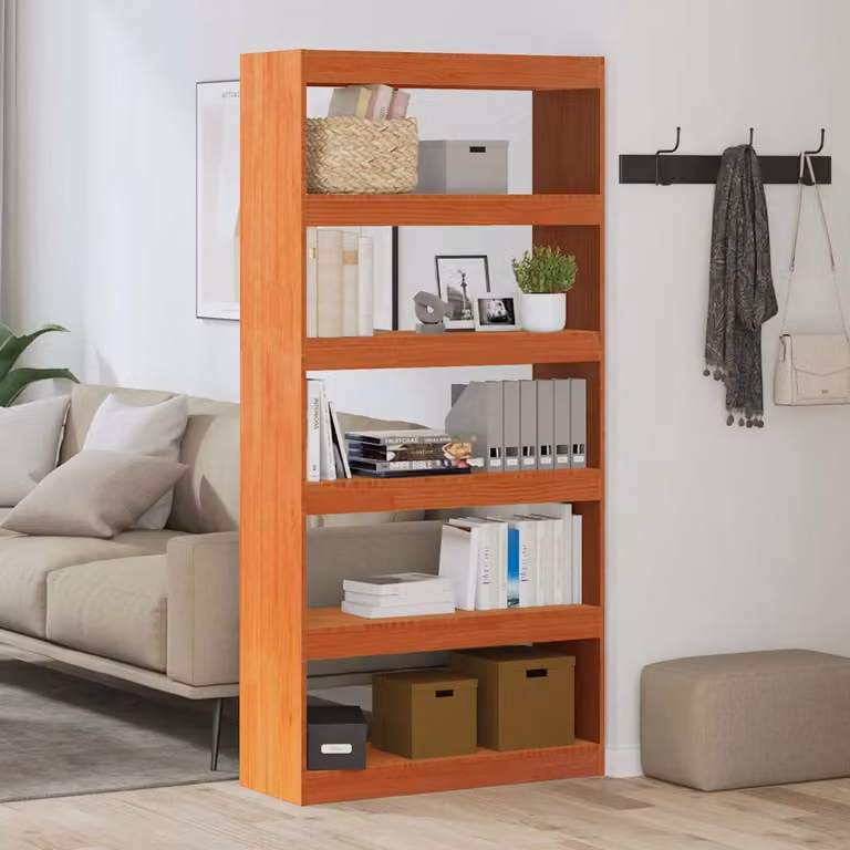Armadio per libri vidaXL in legno di pino marrone cerato L 80 cm, P 30 cm, H 167,5 cm