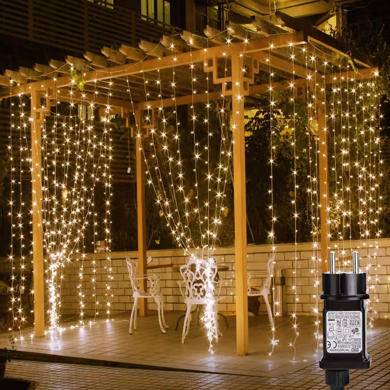 3x3M Tenda luminosa a LED 8 modalità di luce 31V luci bianche calde fata impermeabile con timer e funzioni di memoria per interni giardino decorazione festa di Natale