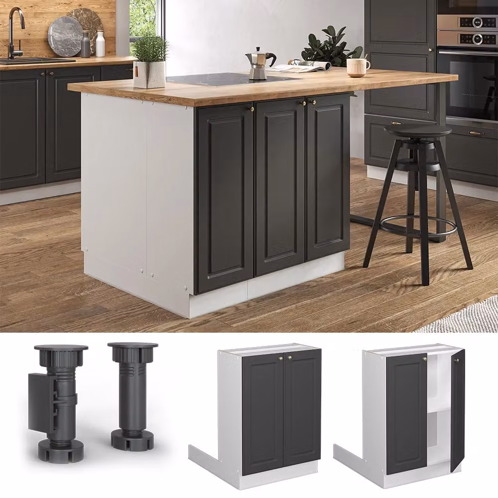 Isola cucina Vicco Fame-Line stile rustico in MDF e metallo, colore oro, antracite e bianco, L: 60 cm, senza piano di lavoro – 2
