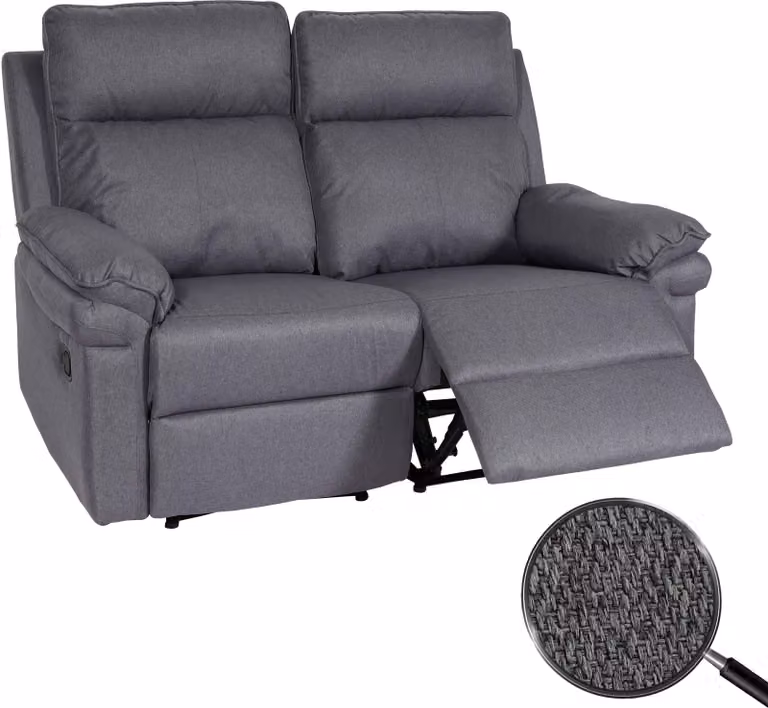 poltrona cinema 2 posti HWC-L94, poltrona reclinabile poltrona TV divano, bracciolo funzione reclinabile nosag sospensione tessuto/tessuto ~ grigio scuro