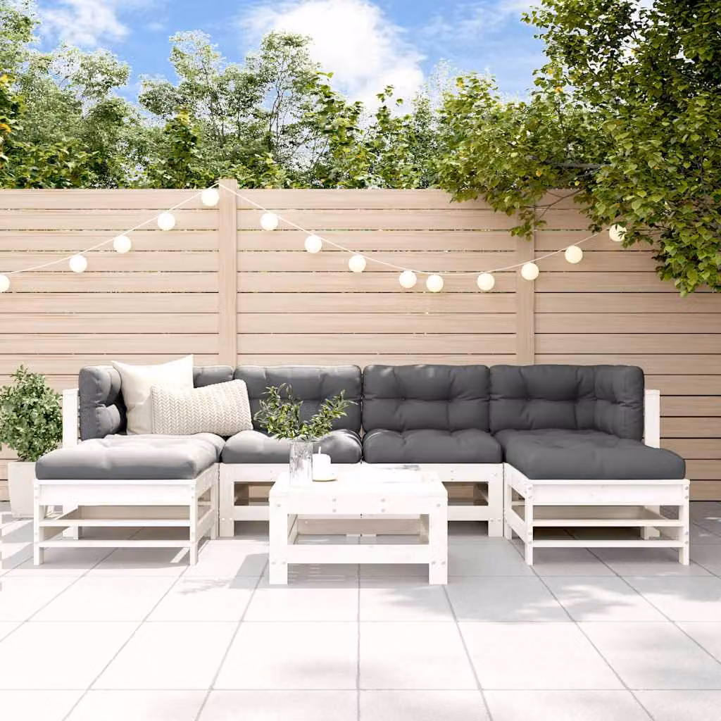 vidaXL Set Salotto da Giardino a L in Legno di Pino Bianco con Cuscini 7 pz