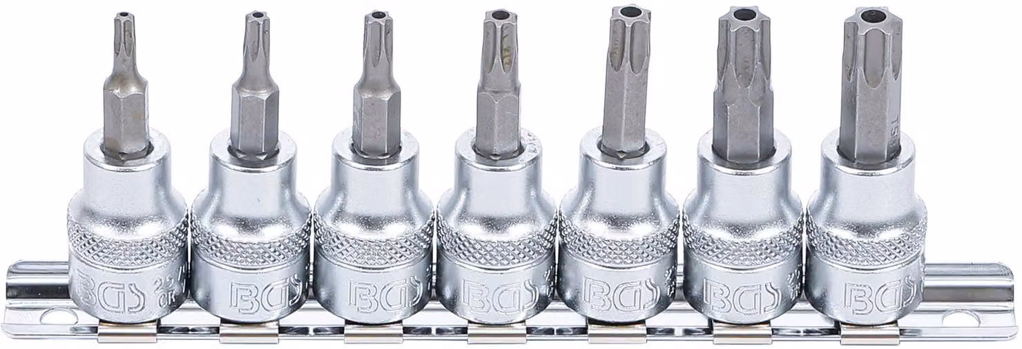 Set di bussole BGS con attacco quadro 10 mm (3/8") profilo a T (per Torx) con foro T15 - T50 7 pezzi - 9341