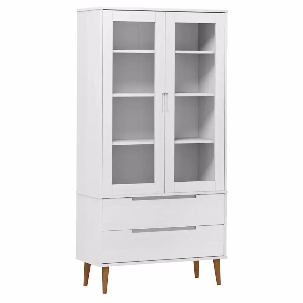 Vetrina bianca vidaXL in legno di pino con ante in vetro e ripiani interni L: 90 cm, P: 35 cm, H: 175 cm – 2