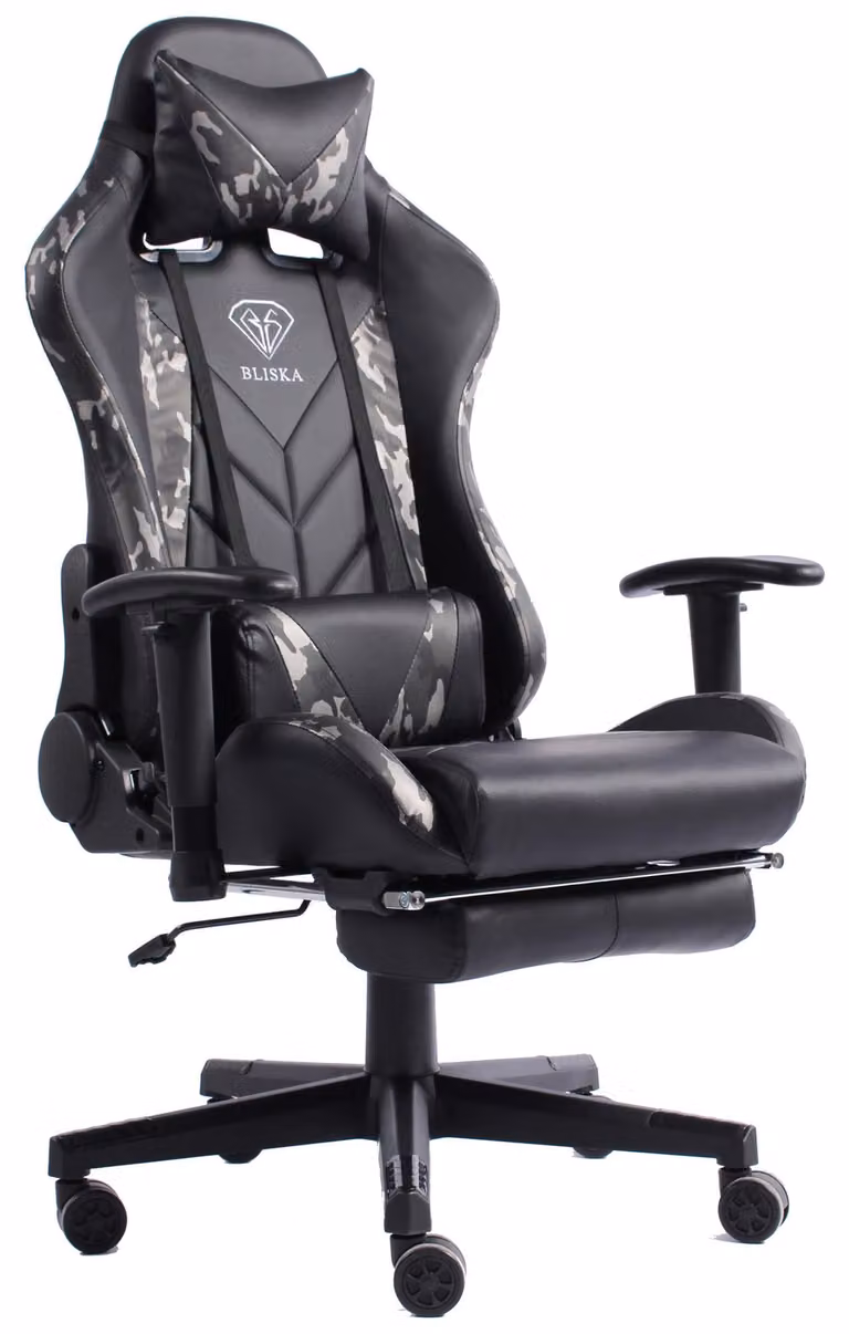Sedia da gaming con poggiapiedi e braccioli ergonomici 4D; sedia da gaming dal design ergonomico in stile sportivo; sedia da gaming con cuscini di sostegno per la schiena regolabili; sedia da ufficio; colore: nero/grigio militare