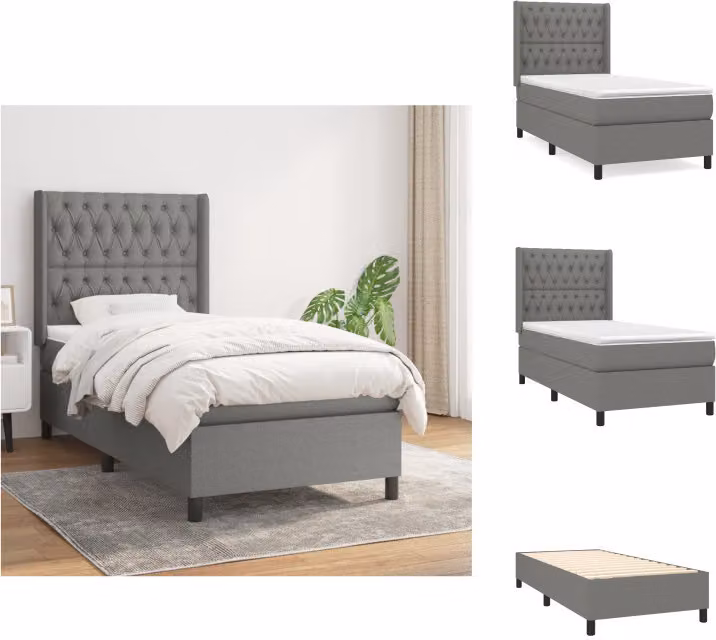 vidaXL Letto a molle con materasso grigio scuro 90x200 cm in tessuto - Letti & strutture letto