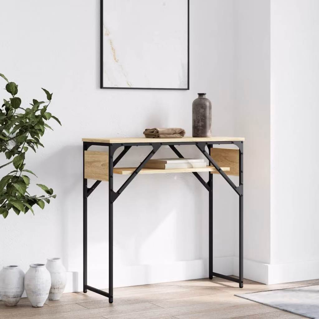 vidaXL Tavolo Consolle in Stile Industrial con Ripiano Rovere Sonoma e Struttura in Metallo, L/P/H: 75 x 30 x 75 cm