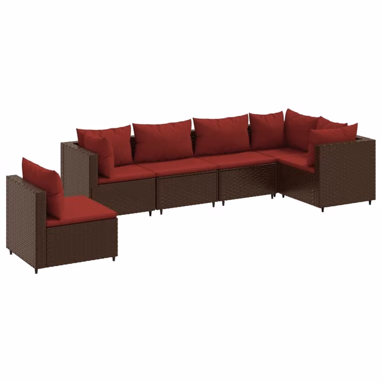 Set Mobili da Giardino 6pz con Cuscini in Polyrattan Marrone