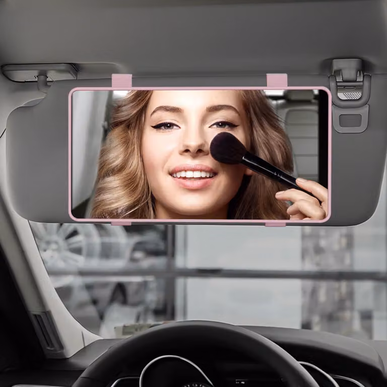 Specchietto per auto, senza illuminazione, color rosa, per parasole, di dimensioni compatte, accessorio per auto