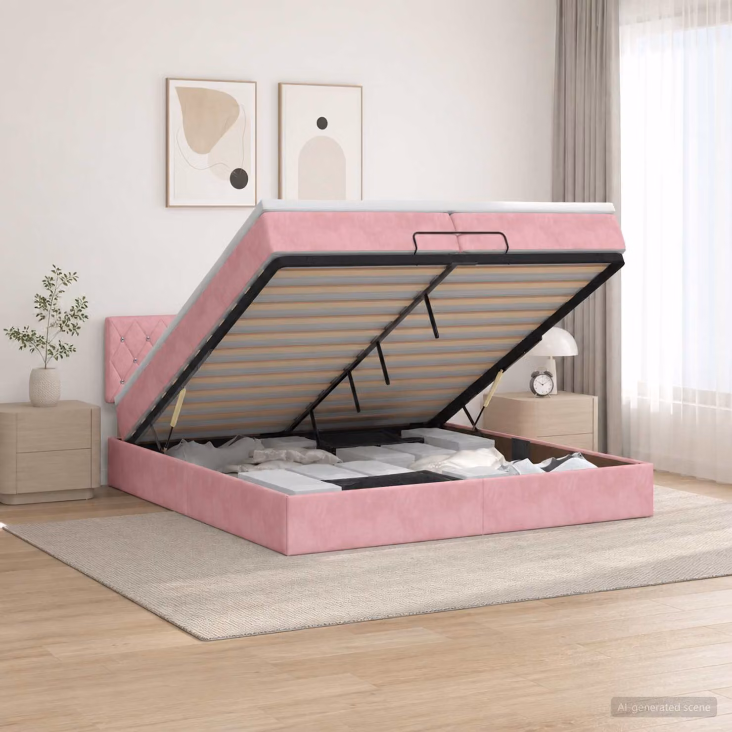 Letto ottomano con materasso vidaXL in velluto rosa L 200 cm x P 200 cm x H 140 cm