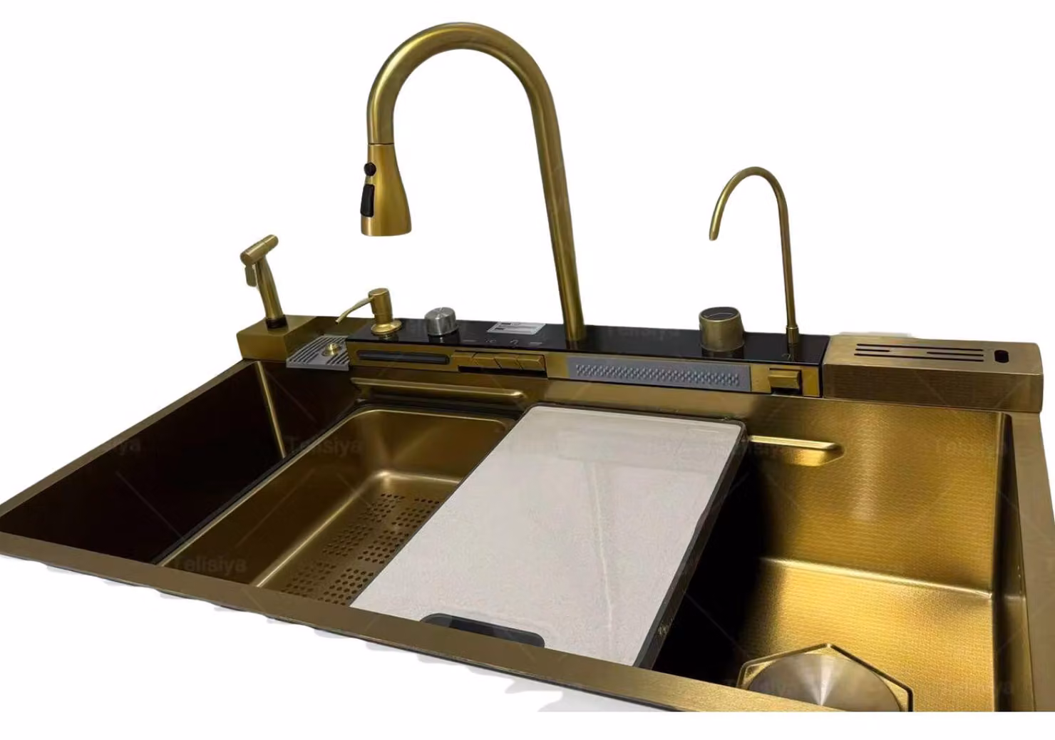 Lavello da cucina, vasca singola grande, acciaio inossidabile 304, modello 6846CM-H-SET, lato destro