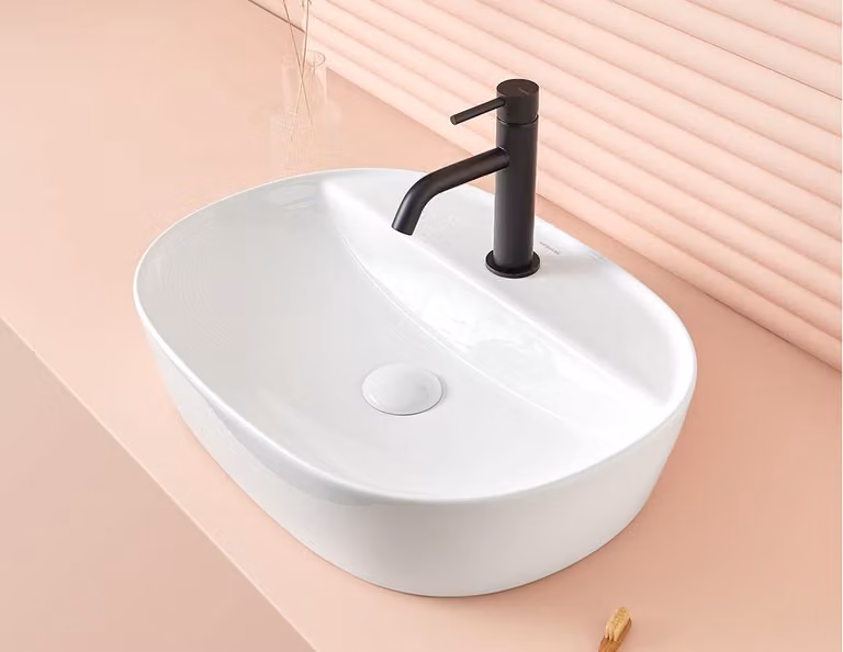 Lavabo da appoggio MARINO 50 cm x 38 cm x 12 h con valvola a stelo click-clack, bianco