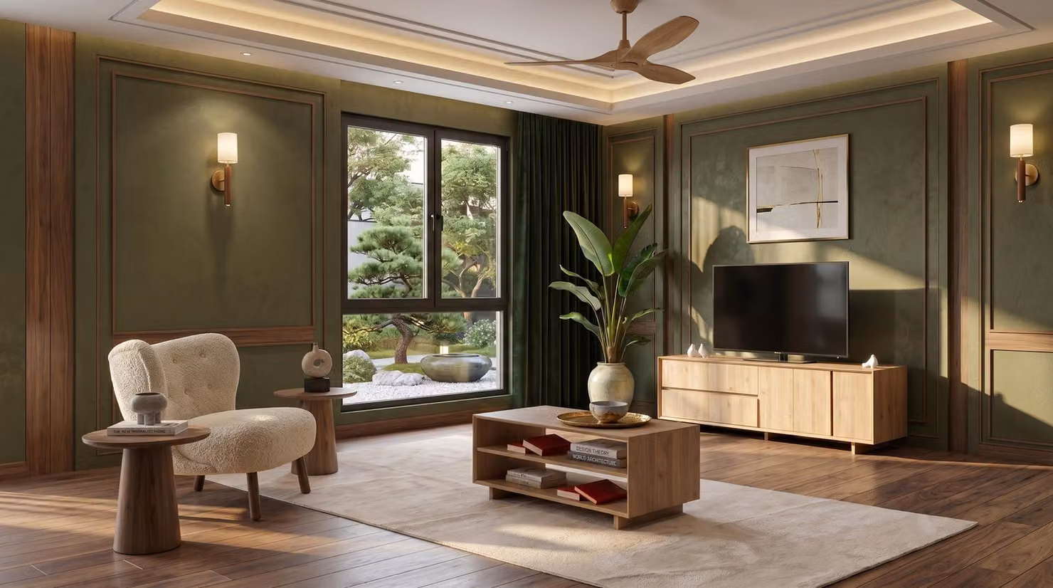 Set per soggiorno in tonalità marrone: elegante mobile TV, tavolino e altri mobili per la televisione, design moderno
