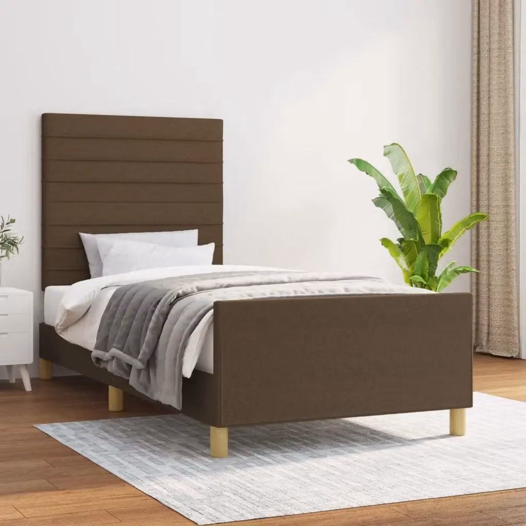 Letto singolo moderno in legno di larice e tessuto marrone con struttura a doghe fisse L/P/H: 203 x 93 x 128 cm – 2