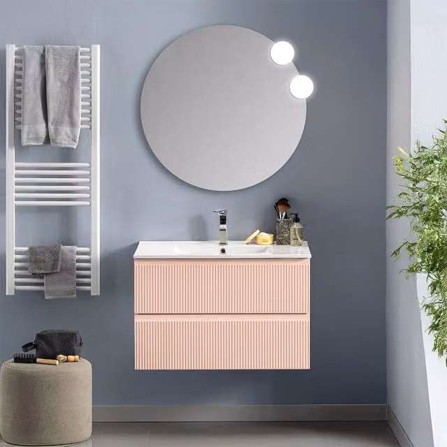 Mobile bagno sospeso Inbagno Giava rosa opaco con frontale cannettato L: 101 cm – 1
