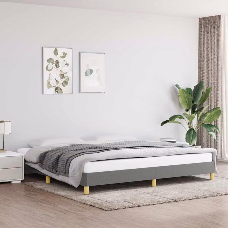vidaXL Giroletto imbottito in tessuto grigio con doghe in legno L/P: 200 x 200 cm