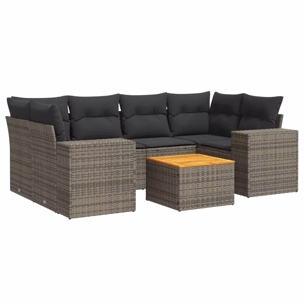 Set di divani da giardino vidaXL in polyrattan grigio con cuscini, componibile a forma di L per esterno – 2