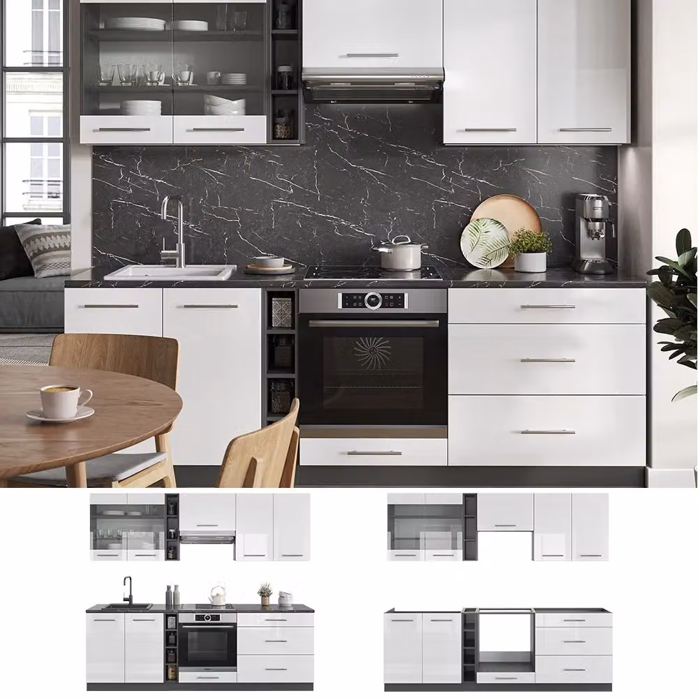 Cucina componibile moderna Vicco Fame-Line Bianco lucido e Antracite L: 235 cm – 2