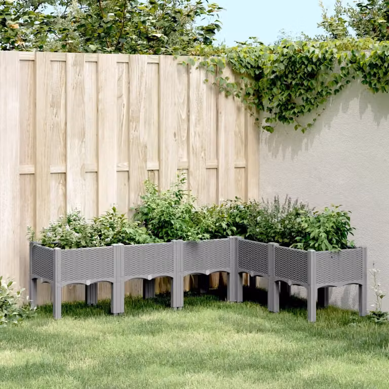 Fioriera da giardino con gambe vidaXL in plastica grigio chiaro L: 160 cm, P: 120 cm, H: 42 cm