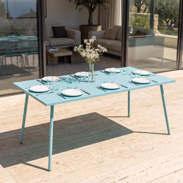 Tavolo da giardino rettangolare in metallo turchese 120 cm - Oviala Palavas