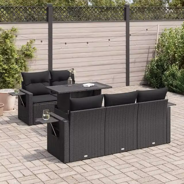 Set Divano da Giardino 6 pz con Cuscini Nero in Polyrattan 3326406