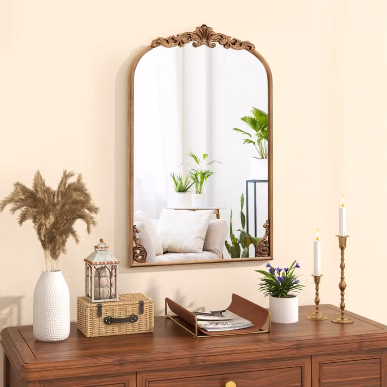 Specchio da parete ad arco Costway in stile barocco vintage con cornice in metallo color oro, L: 76 cm, H: 51 cm