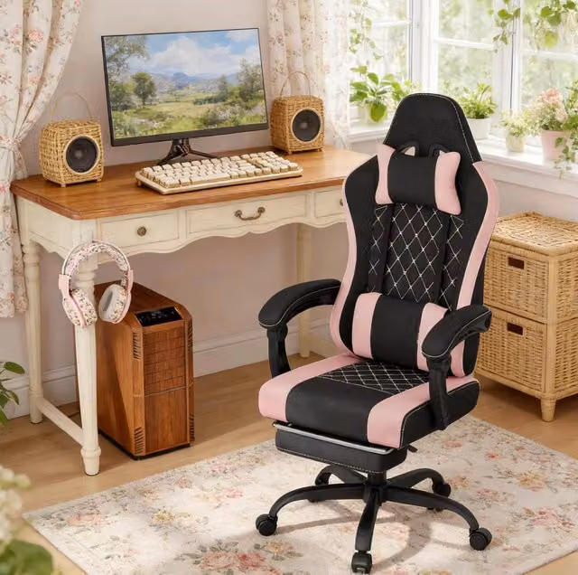 Sedia da Gaming Ergonomica con Funzione Massaggio e Schienale Alto in Tessuto Mesh, 70x70x127 cm