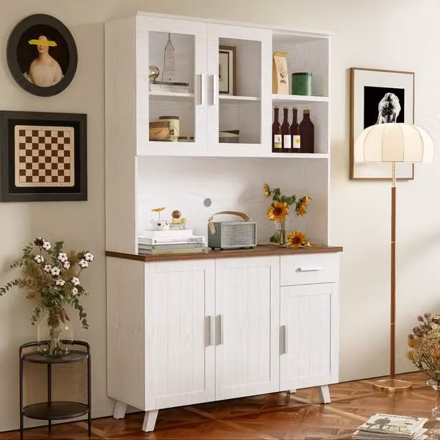 Credenza e madia con 5 ante, cassetto e 2 nicchie, stile rustico, per soggiorno e sala da pranzo, 114 × 40 × 190 cm