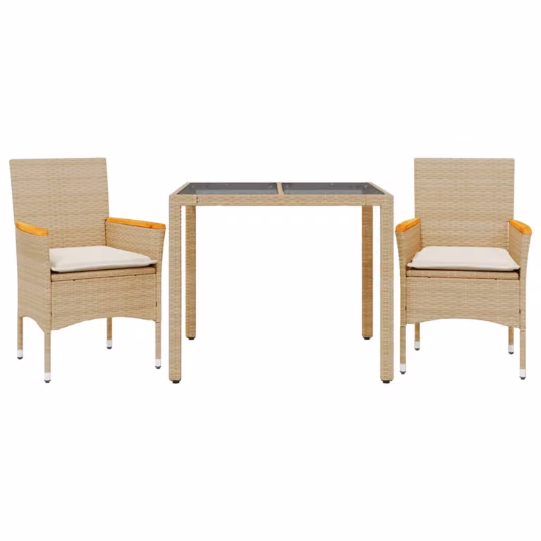Set da Pranzo da Giardino 3 pz con Cuscini Polyrattan e Vetro