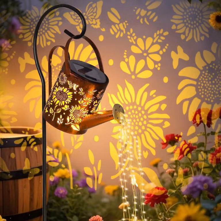 Lampada solare a forma di annaffiatoio, stile vintage, impermeabile, luce bianco caldo, con gancio incluso