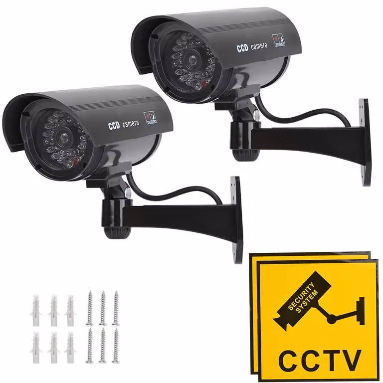 2 unità di finta telecamera da esterno con LED lampeggianti