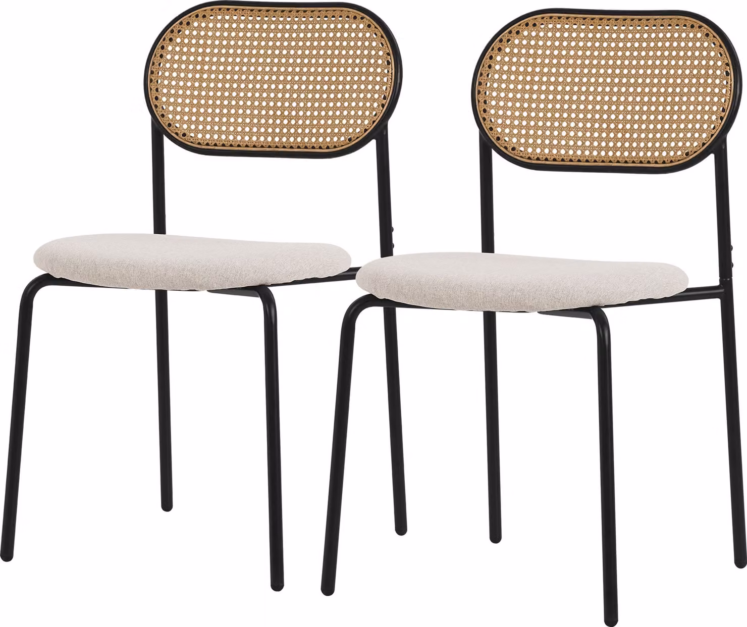 ML-Design set di 2 sedie da pranzo, beige, sedia da cucina con schienale in rattan Sedie imbottite con schienale curvo in rete Sedia in rattan con gambe in metallo