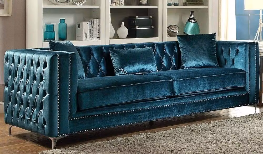 Chesterfield Samt Sofa 3 Sitzer Designer Turkis Couchen Couch Stoff Polster